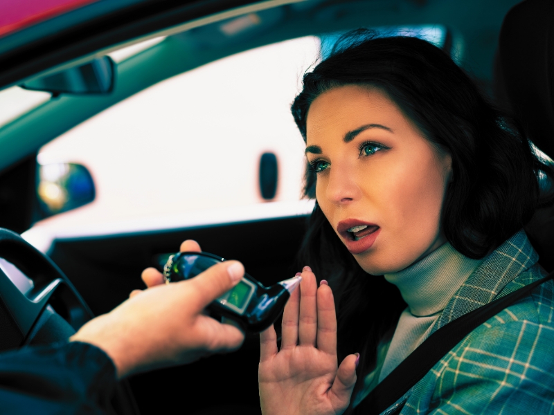 Woman Arguing And Refusing Driver Alcohol Test