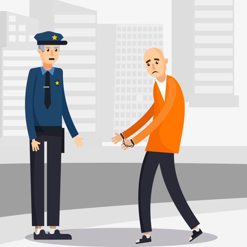 Illustration of a police and a criminal in handcuffs