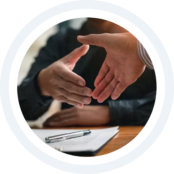 Lawyers shake hands with business people to seal a deal with partner lawyers. or a lawyer discussing contract agreements,