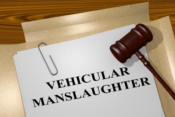 3D illustration of 'VEHICULAR MANSLAUGHTER' title on legal document