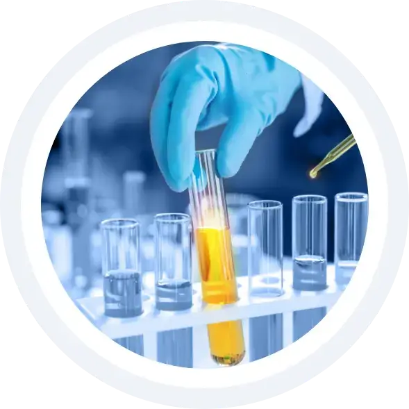 laboratory glassware containing chemical liquid