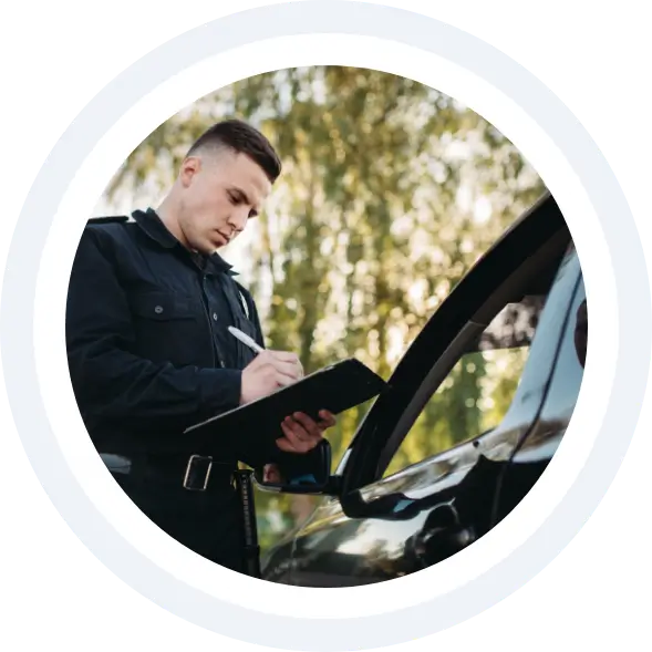 Male police officers check vehicle on the road