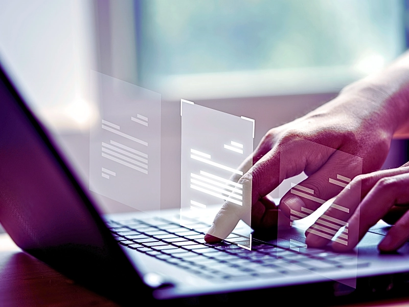 Hand using laptop computer with virtual screen. Digital Evidence in Sex Crime Cases